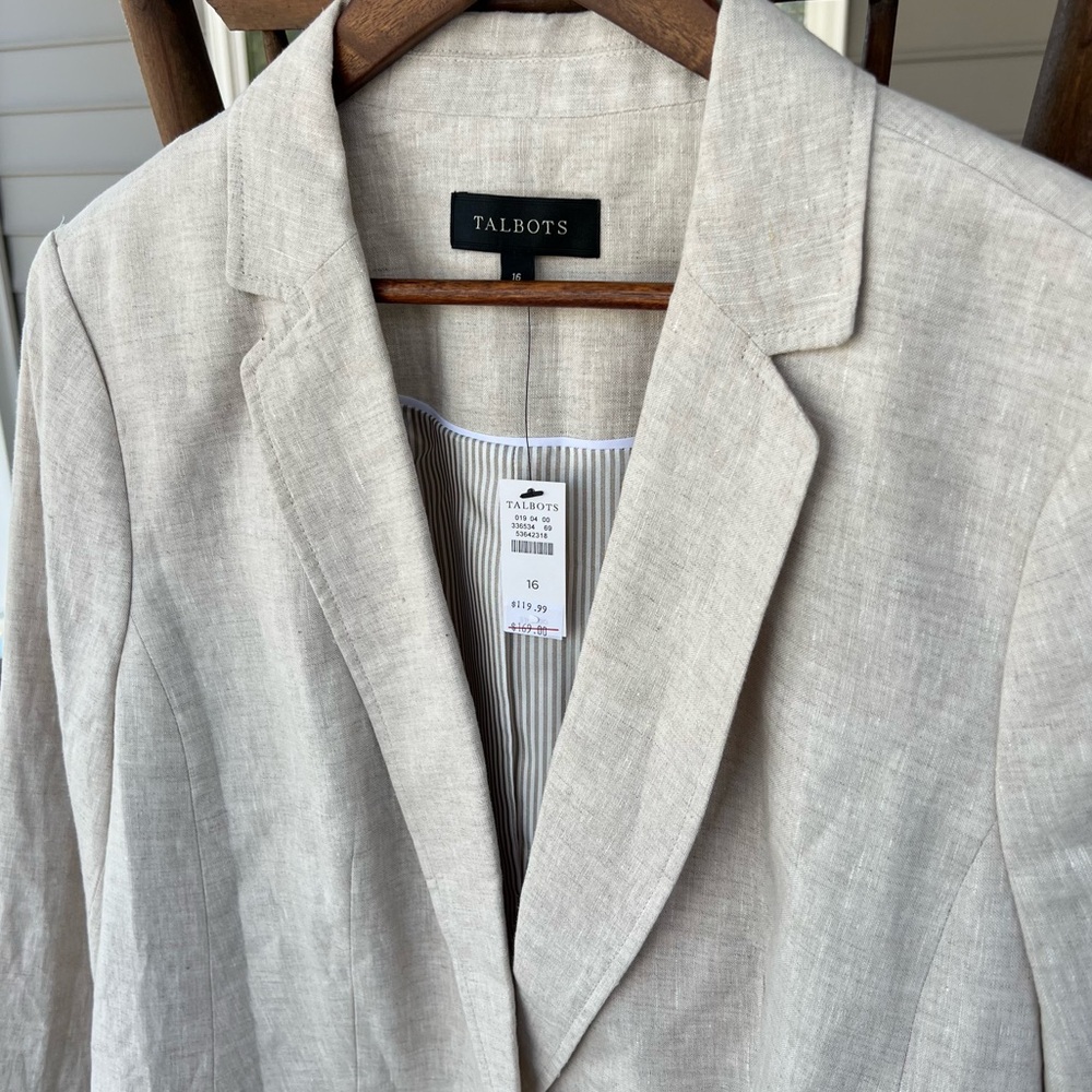 Talbots Linen Blazer Light Beige Classic Neutral One Button Women’s Size 16 - Picture 4 of 16